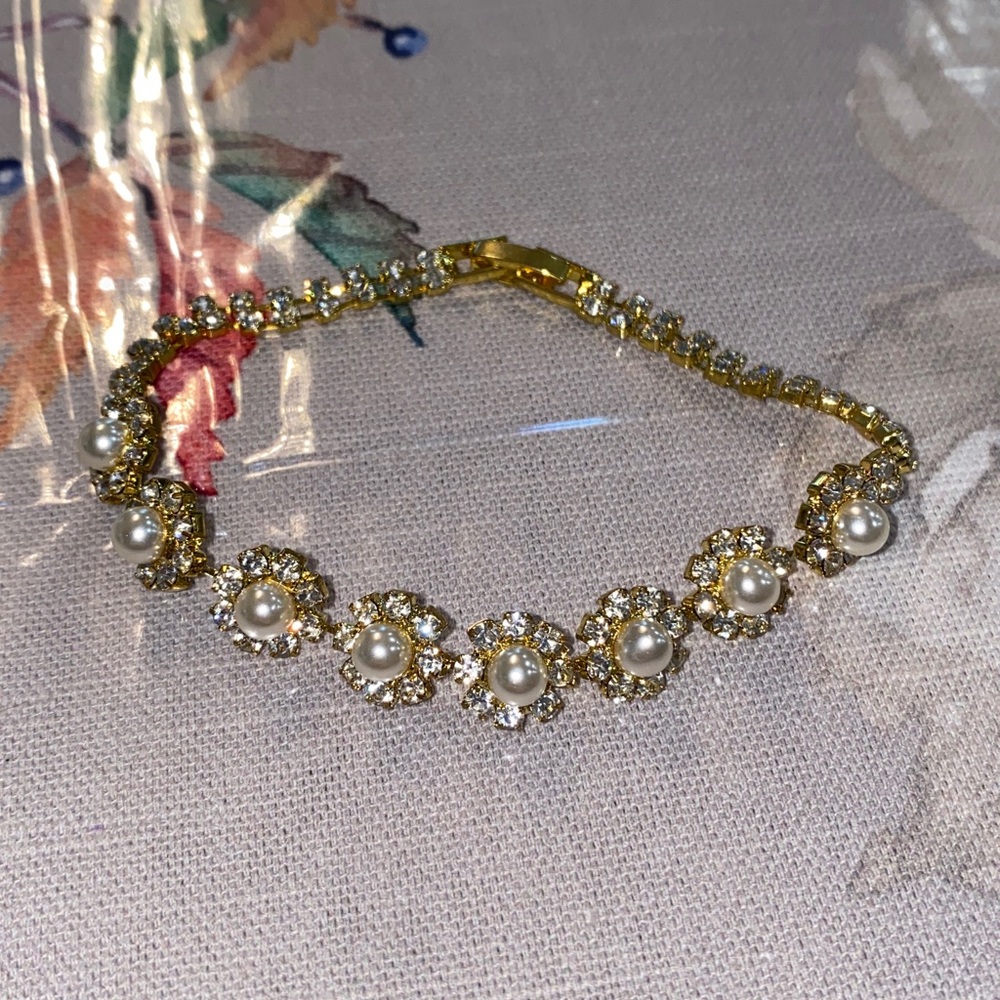 Gold and Pearl Flower Bracelet